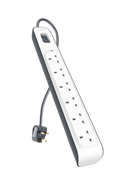 Belkin 6 Way/6 Plug Surge Protection Strip With 2 Meters Cord Length - Heavy Duty Electrical Extension Socket white