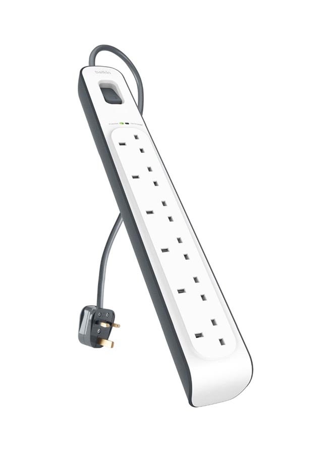 belkin Belkin 6 Way/6 Plug Surge Protection Strip With 2 Meters Cord Length - Heavy Duty Electrical Extension Socket white  - Image 1
