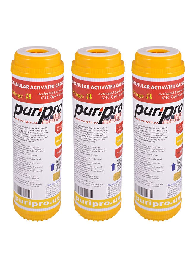 PuriPro 3-Piece Granular Activated Carbon Water Filter Cartridge Multicolour 10inch - Image 1