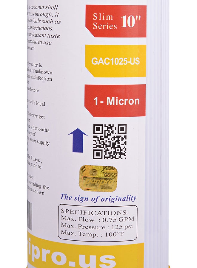 PuriPro Granular Activated Carbon Water Filter Cartridge Multicolour 10inch - Image 2