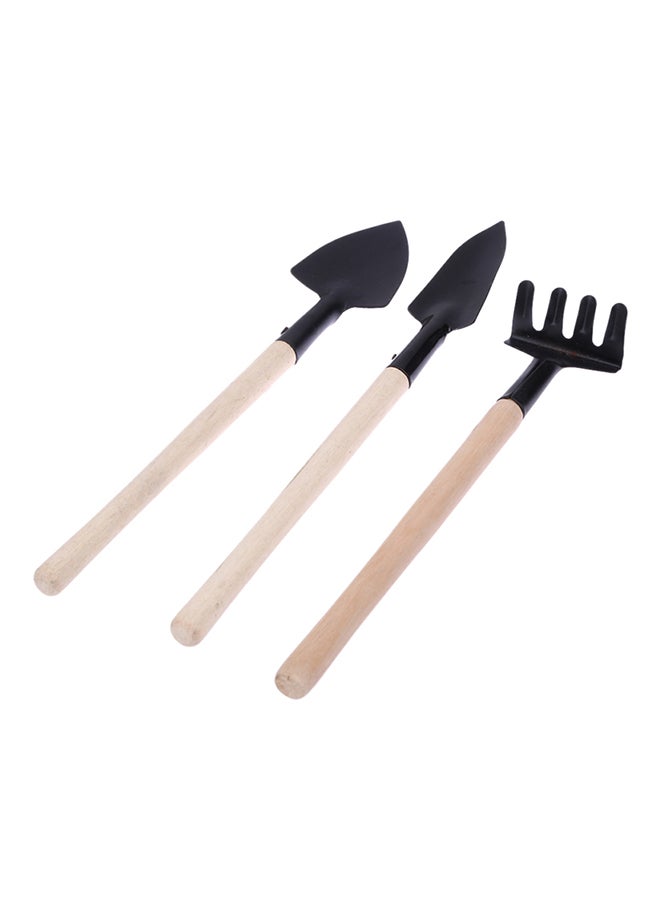 3-Piece  Mini Shovel Rake Set Garden Tool Set With Wooden Handle Black 62grams  - Image 1