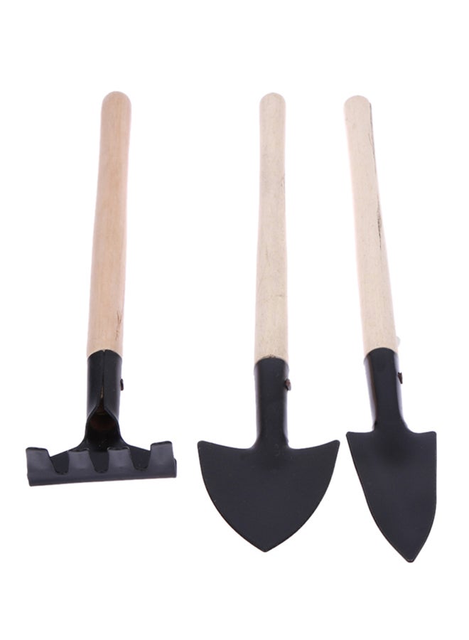 3-Piece  Mini Shovel Rake Set Garden Tool Set With Wooden Handle Black 62grams  - Image 2