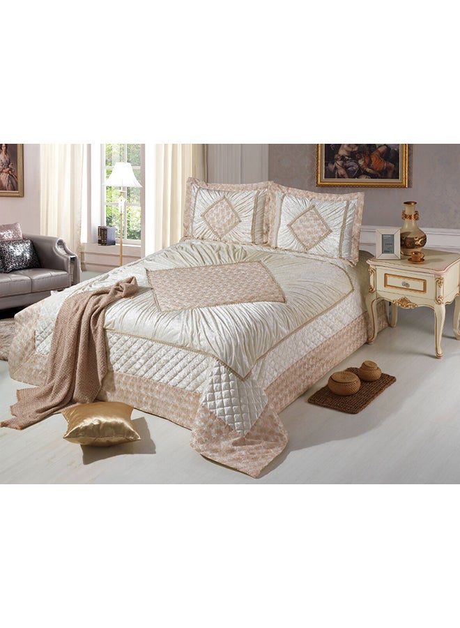 3-Piece Bedspread With Coverlet Velvet Beige/White - v1551965428/N21743174A_1