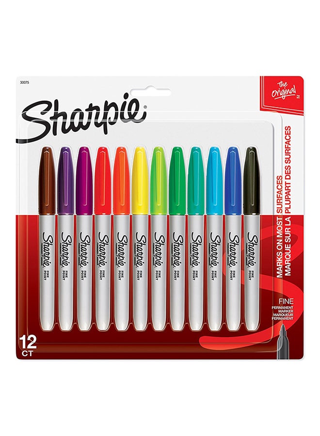 شاربي مجموعة أقلام ماركر برأس رفيع من 12 قطعة متعدد الألوان - Image 1