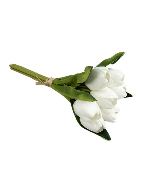 Tulip Artificial Flower Bunch White/Green 30 x 7centimeter