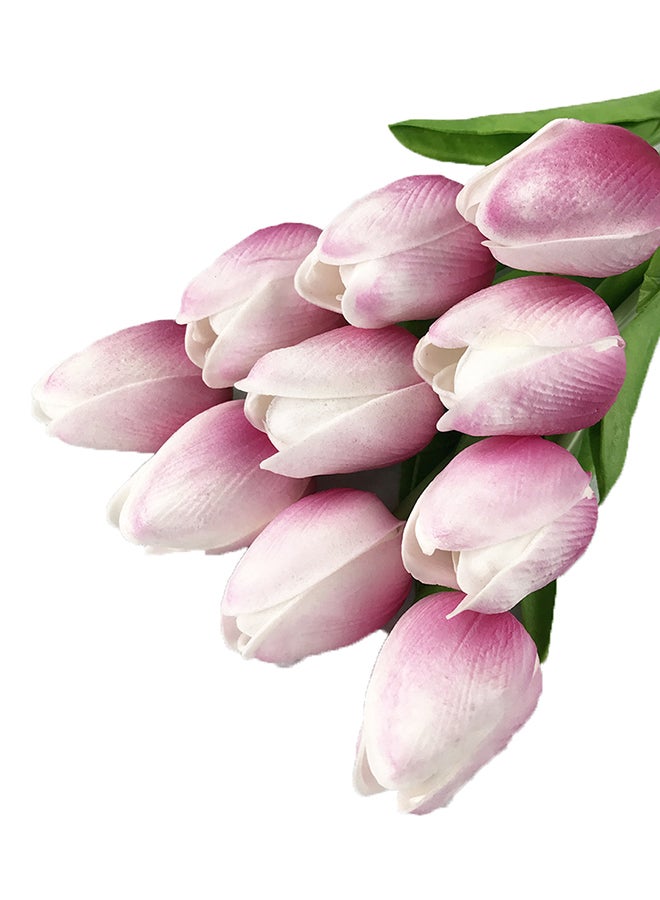 FUNLIFE - 10 Piece Pu Mini Tulip Artificial Flower Pink/White/Green - Image 1