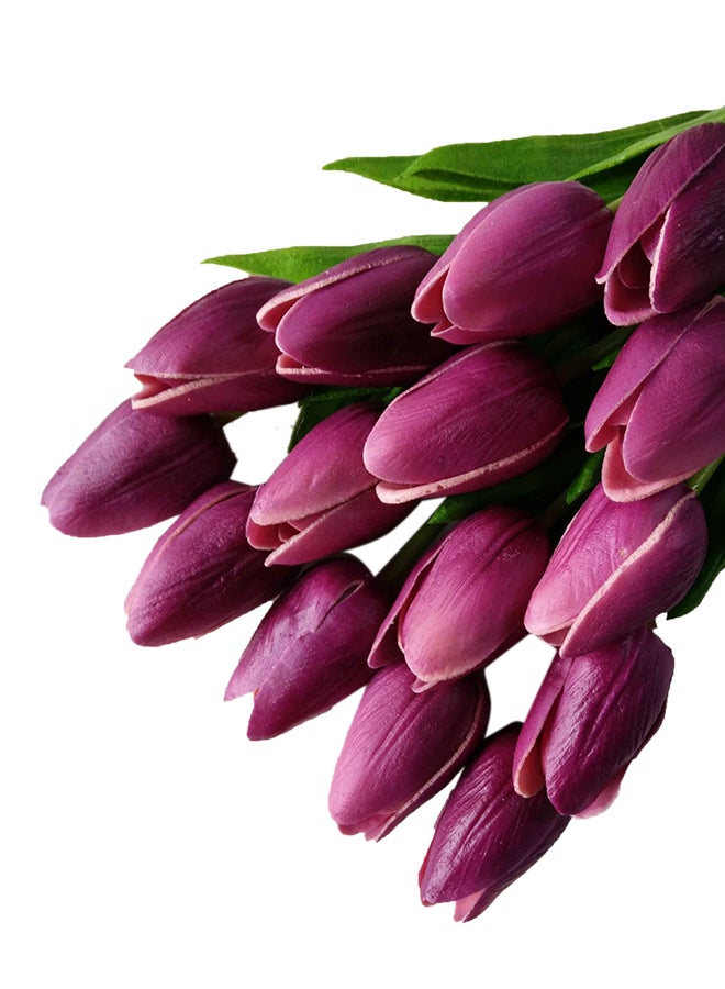 فان لايف طقم زهور زنبق اصطناعية صغيرة من البولي يوريثان مكون من 15 قطعة الأرجواني/ الأخضر