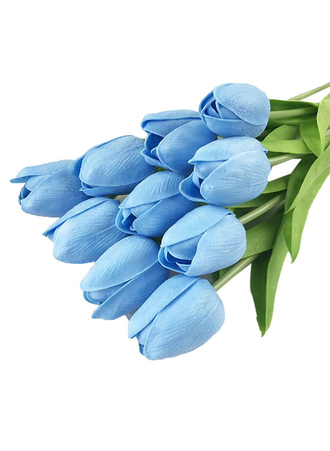 FUNLIFE 10 Piece Pu Mini Tulip Artificial Flower Blue/Green 