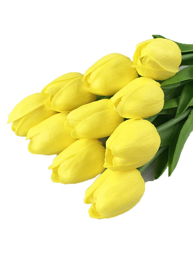 FUNLIFE 10 Piece Pu Mini Tulip Artificial Flower Yellow/Green