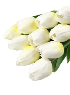 FUNLIFE 10 Piece Pu Mini Tulip Artificial Flower White/Yellow/Green 