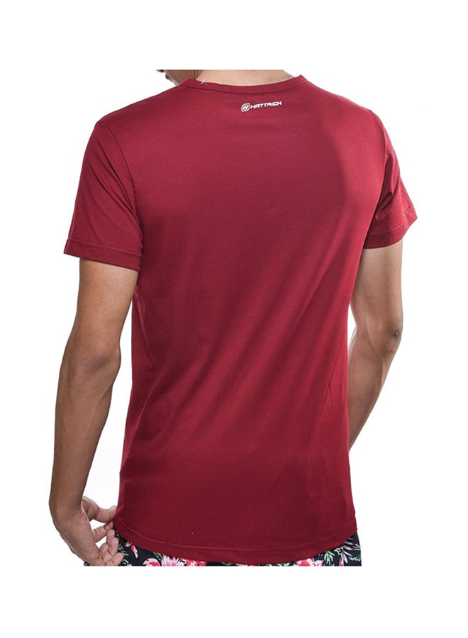 Hattrick Round Neck Short Sleeve T-Shirt Maroon  - Image 3
