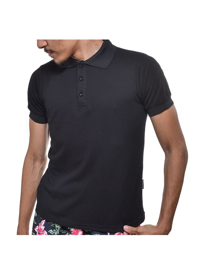 Hattrick Collared Neck Short Sleeve Polo Shirt Black - Image 1