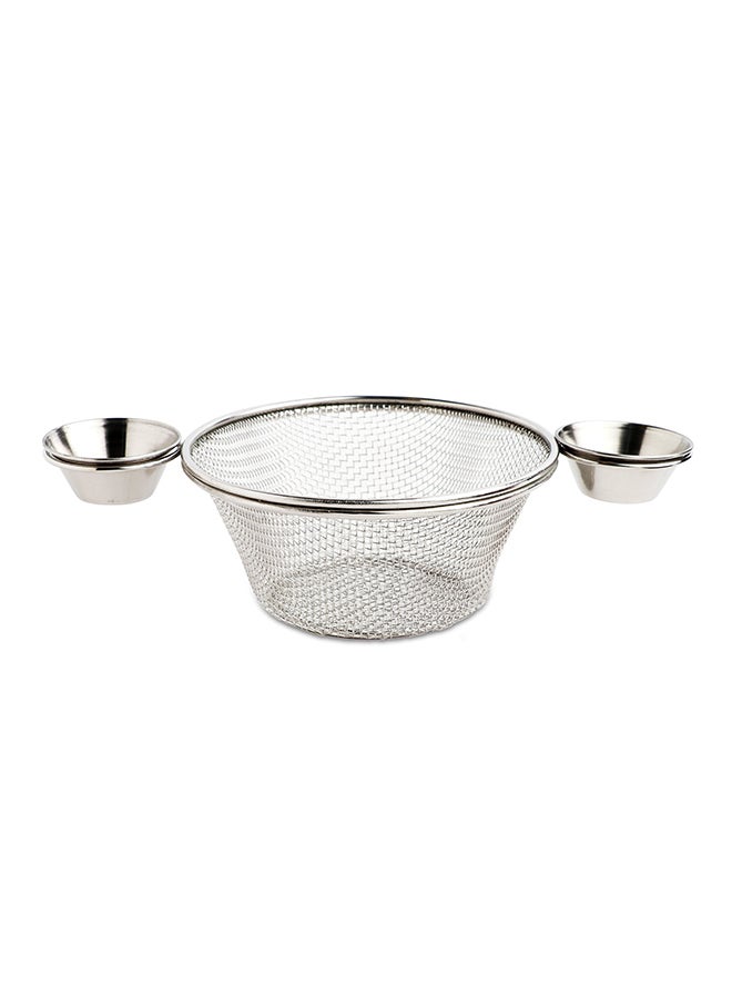 Mini Chip Basket With 2 Sauce Cup Silver 18cm