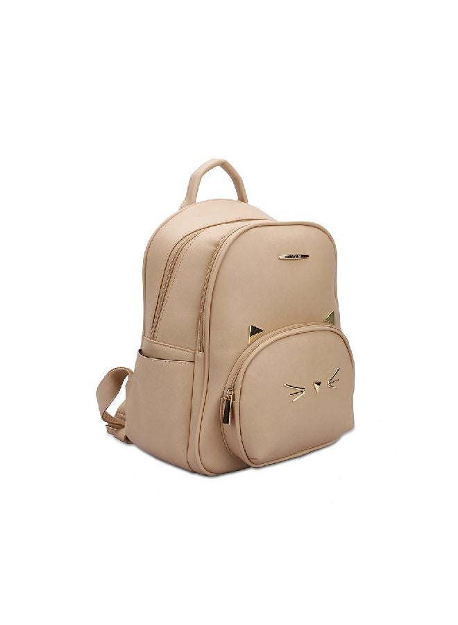 YUEJIN - Faux Leather Fashion Backpack Beige - Image 1