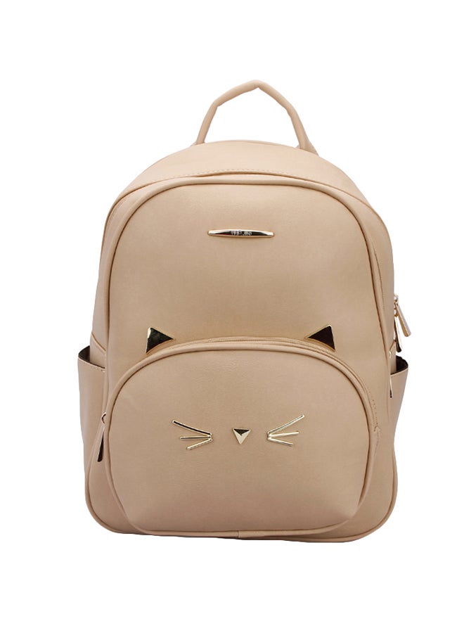 YUEJIN - Faux Leather Fashion Backpack Beige - Image 1