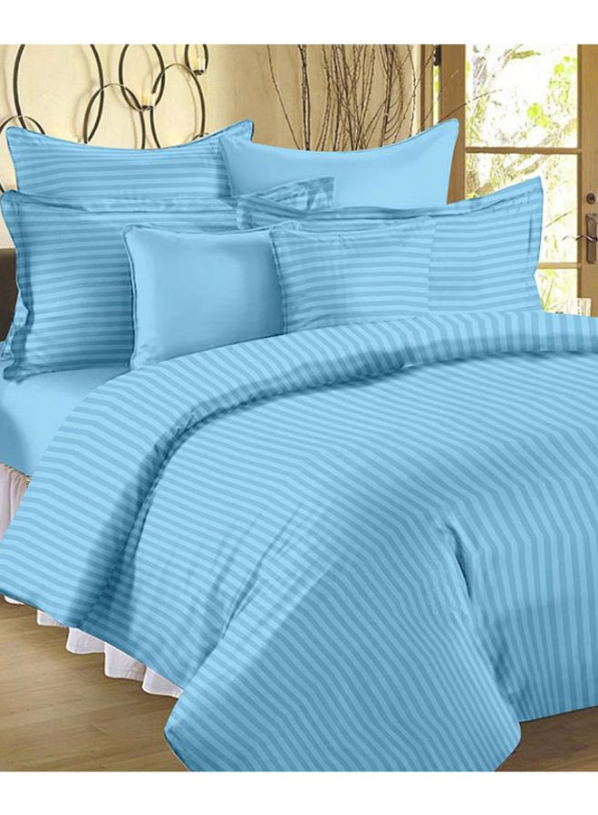 Ahmedabad Cotton 3-Piece Striped Bedsheet With Pillow Cover Set Cotton Light Blue Queen 