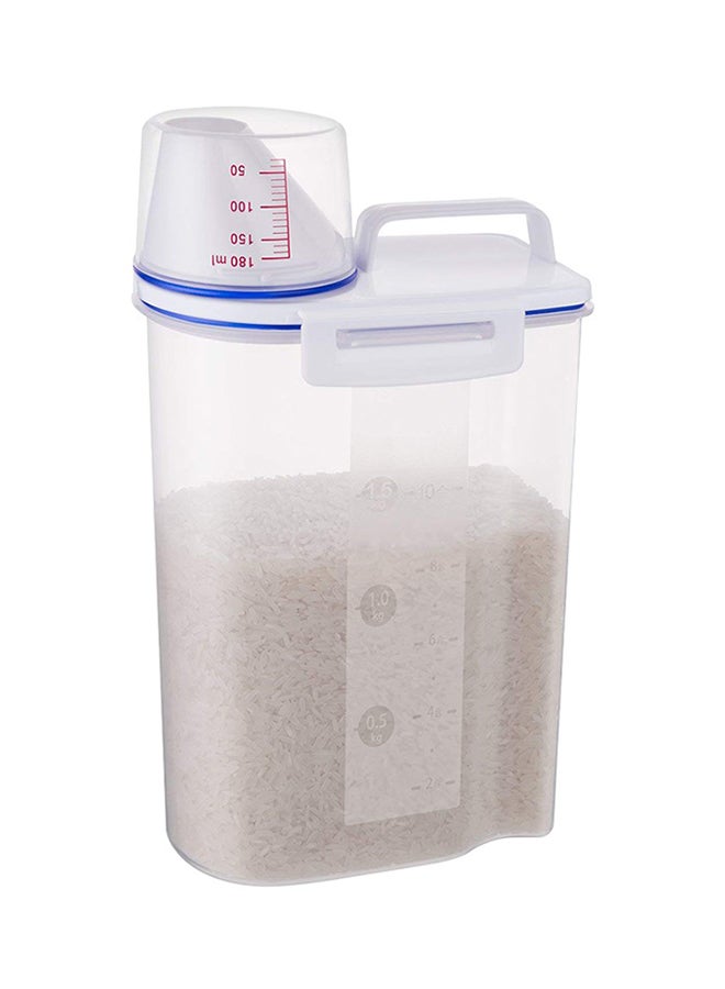 MARGOUN - Rice And Cereal Storage Plastic Container With Pour Spout  And Measuring Cup Transparent 23.5 x 16.5 x 11cm - Image 1