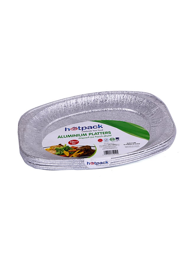 Hotpack 10-Piece Disposable Aluminium Catering Serving Tray Platter Silver 14x10inch  - Image 1