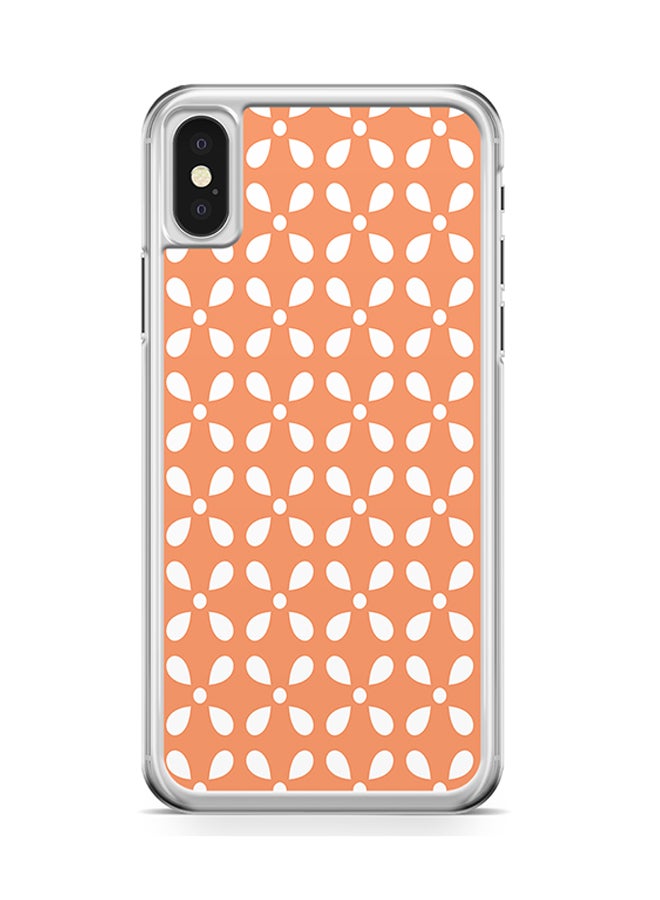 Transparent Edge Protective Case Cover For Apple iPhone X Orange Motif with White Pattern