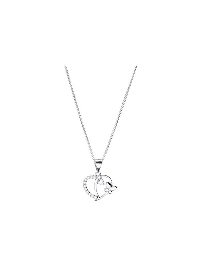 FAPPAC - 925 Sterling Silver Cubic Zirconia Studded Heart Butterfly Pendant Necklace - Image 1