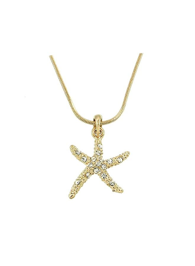 Falari Brass Rhinestone Studded Starfish Pendant Necklace  - Image 1