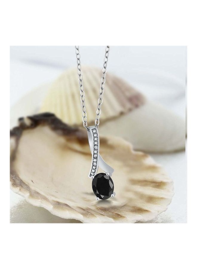 GEM STONE KING 925 Sterling Silver Sapphire And Diamond Studded Pendant Necklace  - Image 2
