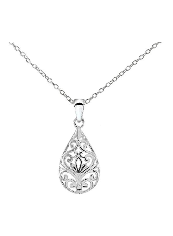 Hoops & Loops - 925 Sterling Silver Pear Shape Filigree Swirl Pendant Necklace - Image 1