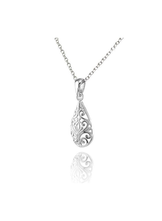 Hoops & Loops - 925 Sterling Silver Pear Shape Filigree Swirl Pendant Necklace - Image 1