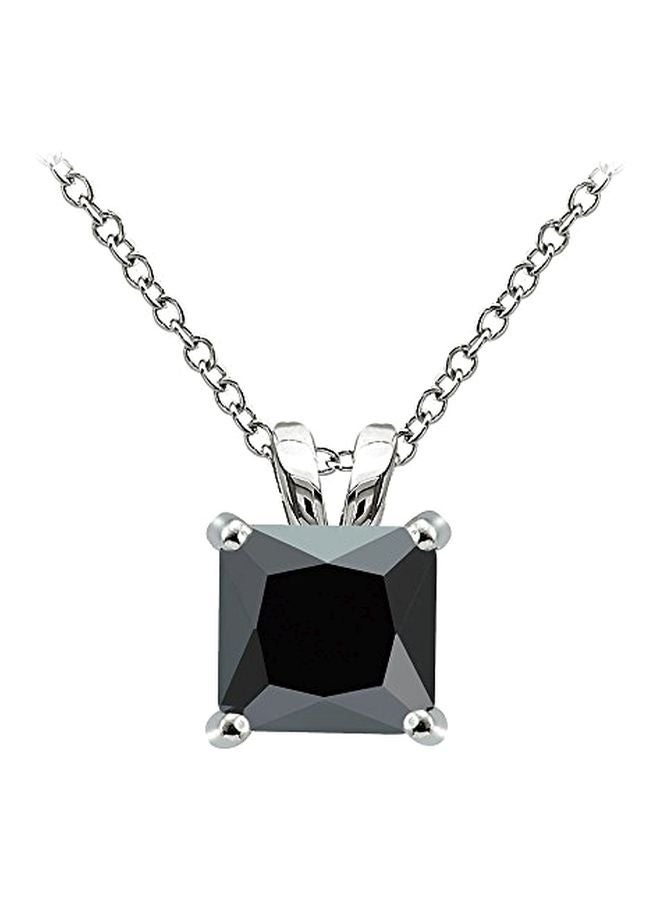 Hoops & Loops - 925 Sterling Silver Cubic Zirconia Square Solitaire Pendant Necklace - Image 1