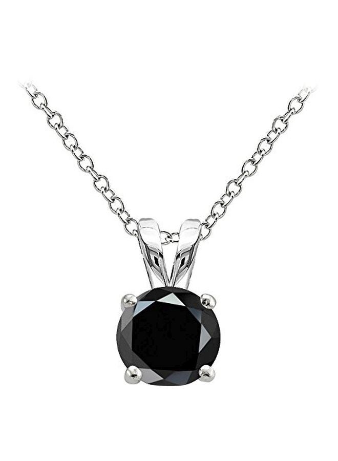 Hoops & Loops - 925 Sterling Silver Cubic Zirconia Round Solitaire Pendant Necklace - Image 1