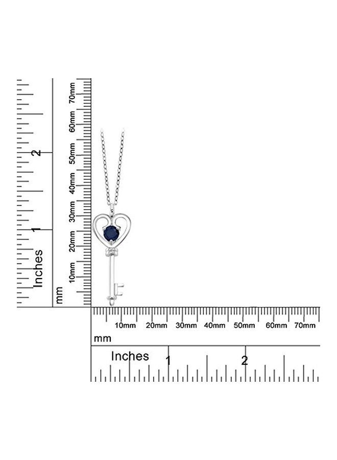 جم ستون كينج قلادة بدلاية على شكل مفتاح بقلب من الفضة الإسترليني عيار 925 مرصعة بحجر الياقوت الازرق - Image 2