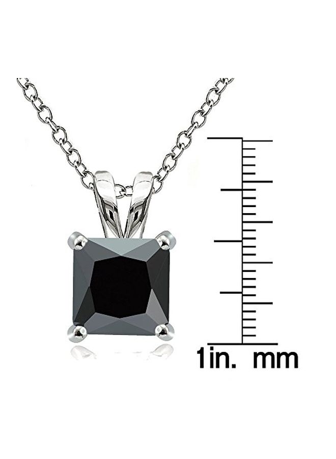 Hoops & Loops - 925 Sterling Silver Cubic Zirconia Square Solitaire Pendant Necklace - Image 1