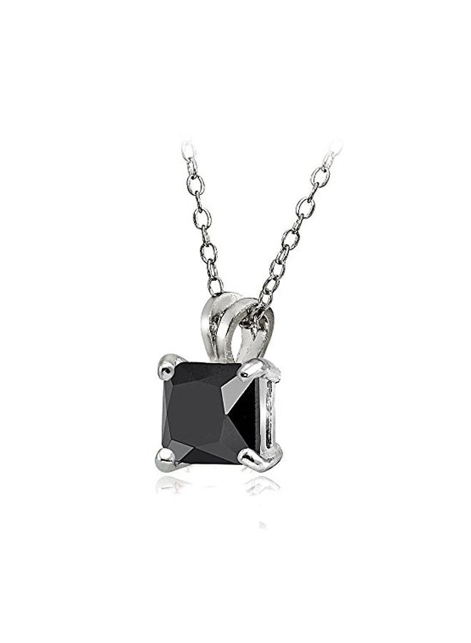 Hoops & Loops - 925 Sterling Silver Cubic Zirconia Square Solitaire Pendant Necklace - Image 1