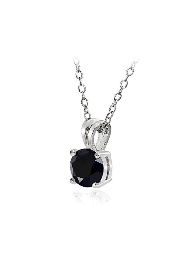 Hoops & Loops - 925 Sterling Silver Cubic Zirconia Round Solitaire Pendant Necklace - Image 1