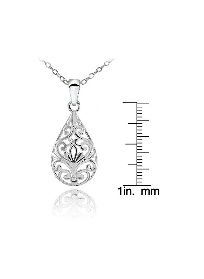 Hoops & Loops - 925 Sterling Silver Pear Shape Filigree Swirl Pendant Necklace - Image 1