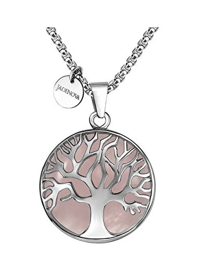 JADENOVA Stainless Steel Rose Quartz Studded Family Tree Of Life Pendant Necklace - Image 1