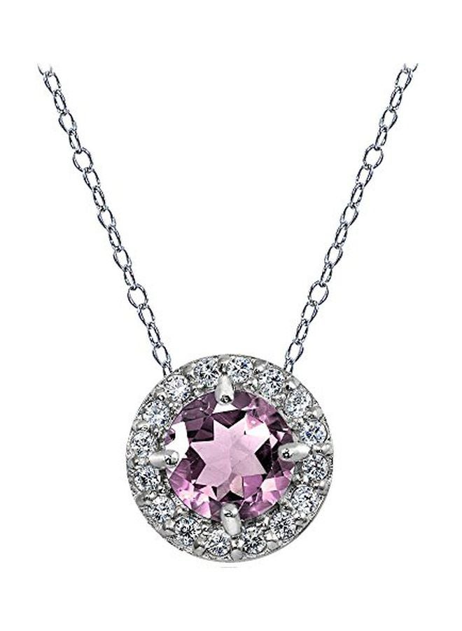 Ice Gems 925 Sterling Silver Cubic Zirconia And Topaz Studded Halo Pendant Necklace - Image 1