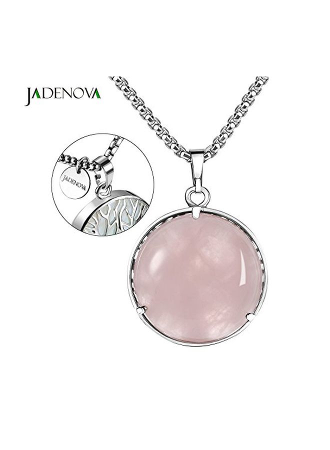 JADENOVA Stainless Steel Rose Quartz Studded Family Tree Of Life Pendant Necklace - Image 3