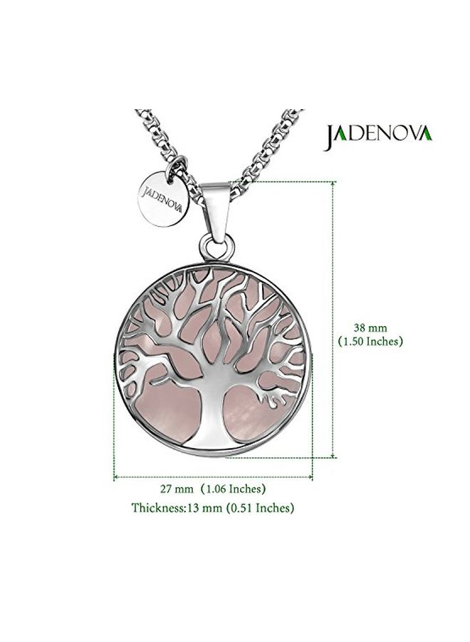 JADENOVA Stainless Steel Rose Quartz Studded Family Tree Of Life Pendant Necklace - Image 4