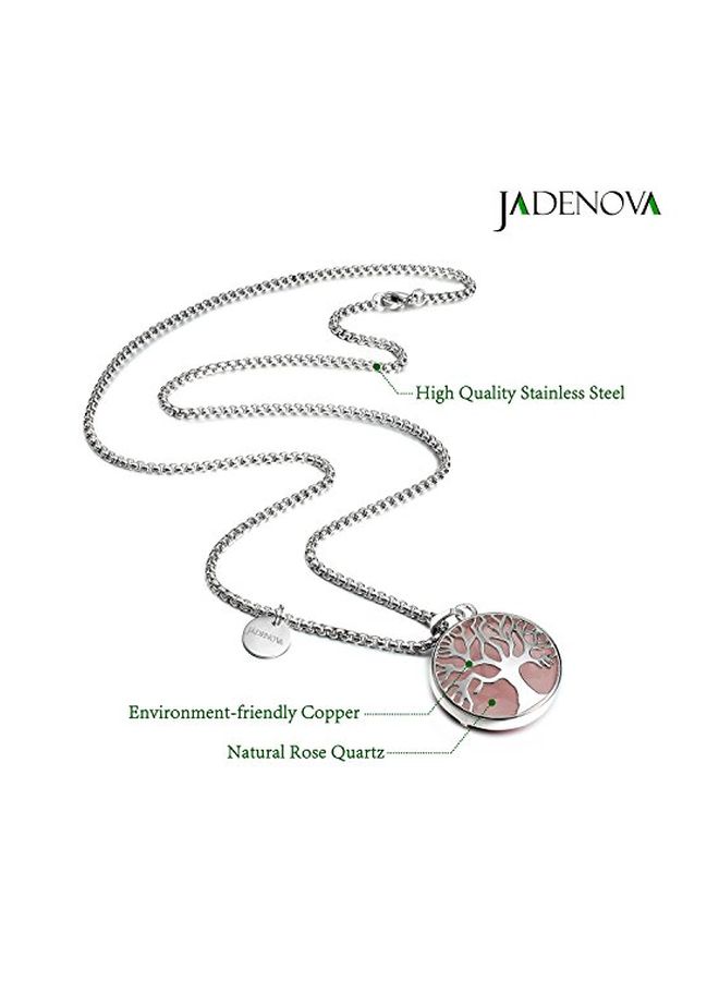 JADENOVA Stainless Steel Rose Quartz Studded Family Tree Of Life Pendant Necklace - Image 2