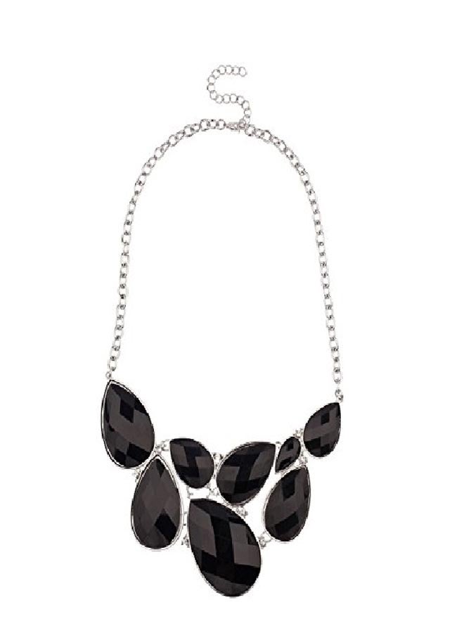 Lux Accessories Rhinestone Studded Tear Drop Bib Necklace 