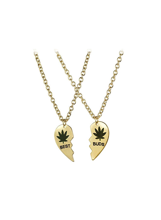 Lux Accessories - 2-Piece Brass Best Buds Engraved Heart Shaped Pendent Necklace Set - Image 1