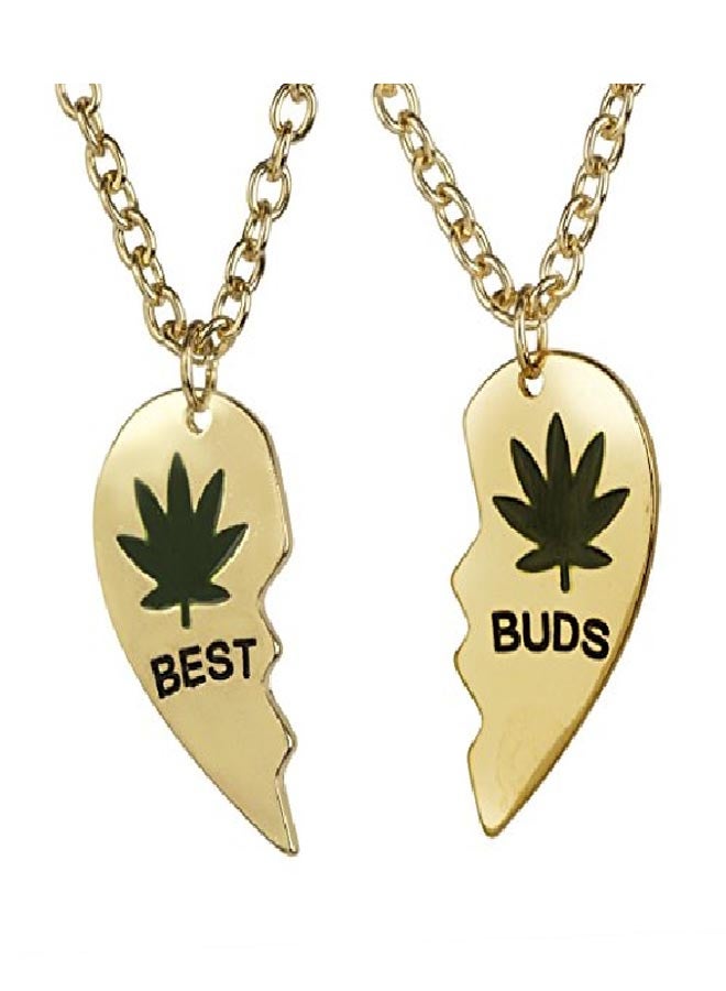 Lux Accessories - 2-Piece Brass Best Buds Engraved Heart Shaped Pendent Necklace Set - Image 1