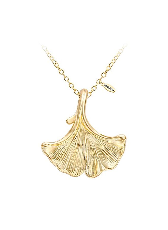 NOUMANDA - Gold Plated Carving Ginkgo Leaf Pendant Necklace - Image 1