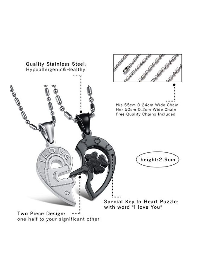 Oidea - 2-Piece Stainless Steel Love You Lock And Key Couple Pendant Necklace Set - Image 1