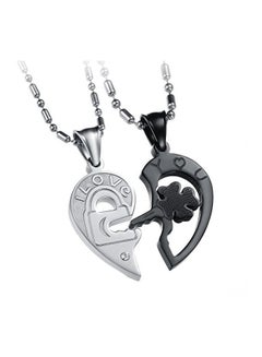 2-Piece Stainless Steel Love You Lock And Key Couple Pendant Necklace Set