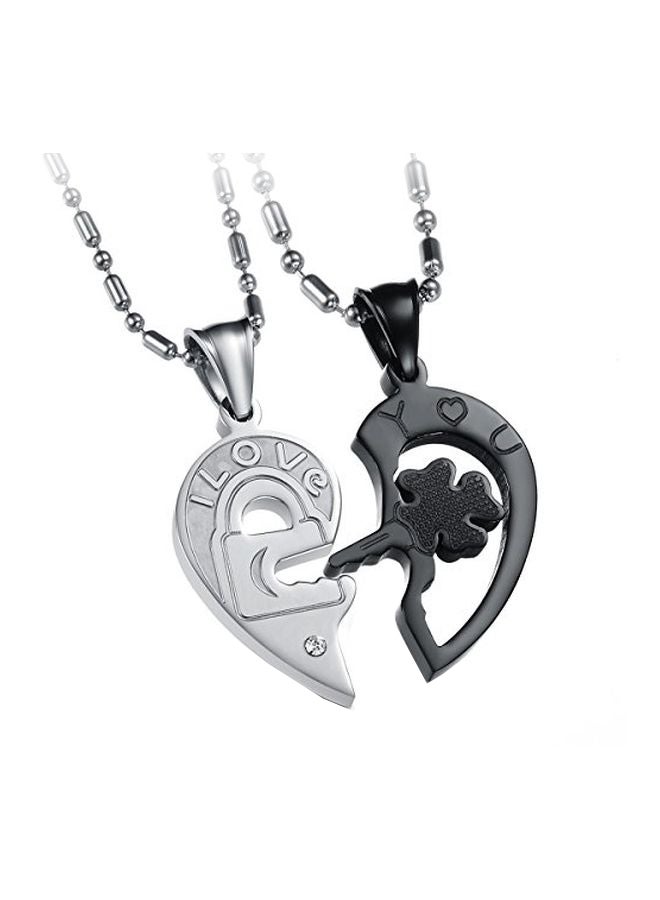 Oidea - 2-Piece Stainless Steel Love You Lock And Key Couple Pendant Necklace Set - Image 1