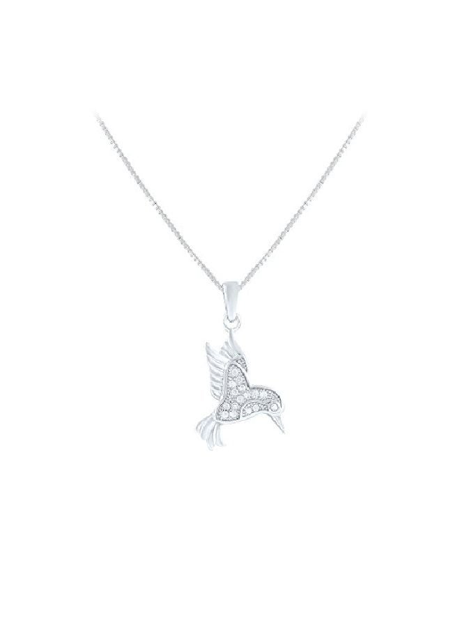 SilverCloseOut 925 Sterling Silver Rhodium Plated Cubic Zirconia Hummingbird Pendant Necklace  - Image 1