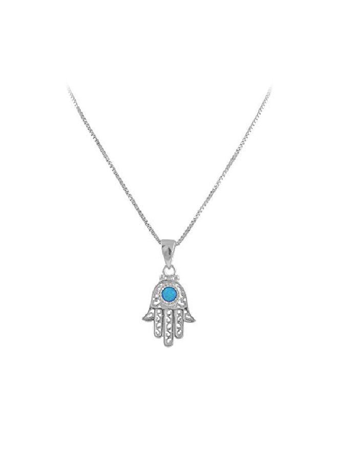 سيلفر كلوز آوت قلادة من الفضة الإسترليني عيار 925 مطلية بالروديوم بدلاية مرصعة بالأوبال على شكل عين الهمسة الشريرة - Image 1