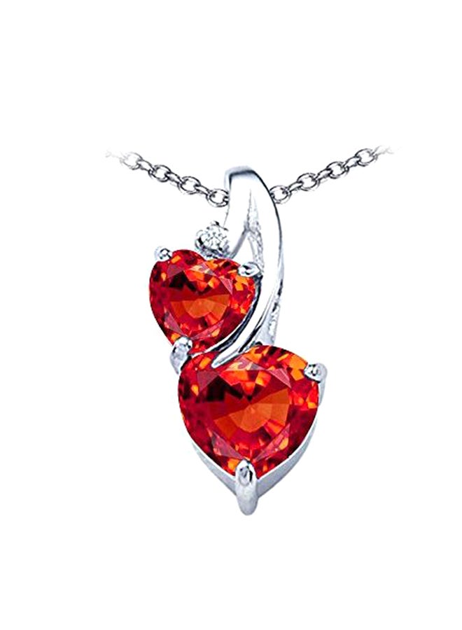 Stark - 925 Sterling Silver Opal And Cubic Zirconia Double Heart Shaped Pendant Necklace - Image 1